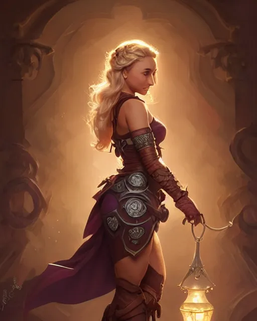 Image similar to Hayden Panettiere, D&D, fantasy, intricate, elegant, highly detailed, digital painting, artstation, concept art, matte, sharp focus, illustration, hearthstone, art by Artgerm and Greg Rutkowski and Alphonse Mucha