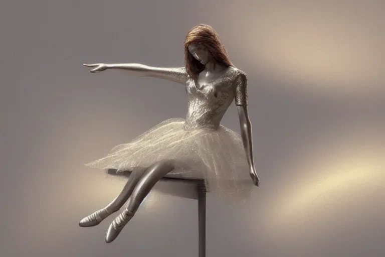 Image similar to silver ballerina, painted by keith parkinson and john giunta and tom jung and jeanbaptiste monge, trending on artstation, soft illumination tilt - shift cottagecore, futuresynth, still life, american romanticism, pointilism