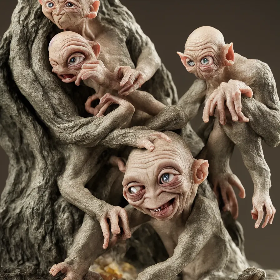 Image similar to Precious Moments figurine of Gollum, product photo, f2.8, 50mm