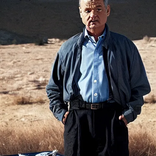 Image similar to bill murray playing a role in breaking bad, film still, promotional shot