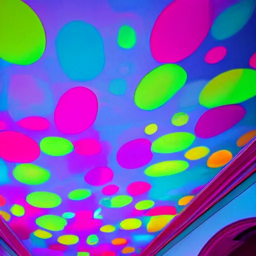 Prompt: a group of blobby vibrant colors projected on the ceiling