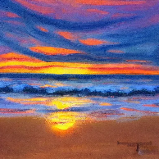 Image similar to Beach, sunset, art of Lauretta Jones