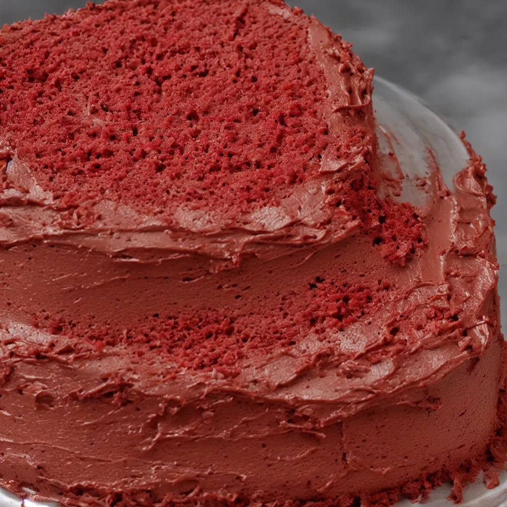 Image similar to close-up photo of a red colored cake on top of a table, 8k, high detail, photorealistic, proper shading