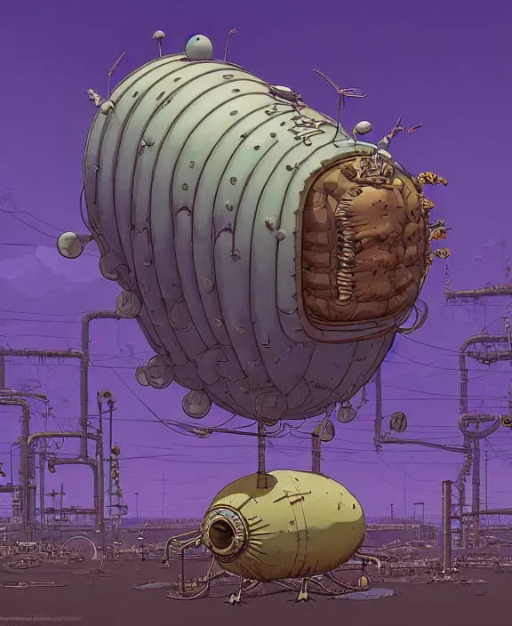 Image similar to inflated industrial plant made from obese isopod urchin octopus, in the style of puffy spaceship, skeletons, bones, partly cloudy, spooky, dramatic lighting, by geof darrow, bill sienkiewicz, dan mumford, yusuke murata, makoto shinkai, ross tran, cinematic, unreal engine, cel shaded, featured on artstation, pixiv