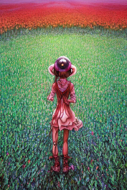 Prompt: yuuka kazami woman standing in a mushroom field, detailed upper body, beautiful face, detailed eyes, by yoshitaka amano, trending on artstation, psychedelic, lsd