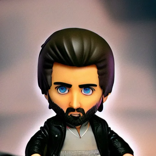 Prompt: nicolas cage as nendoroid!, background palm trees, kodak film