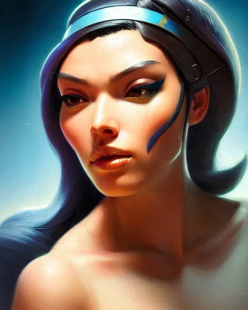 Image similar to ana from overwatch, character portrait, portrait, close up, highly detailed, intricate detail, amazing detail, sharp focus, vintage fantasy art, vintage sci - fi art, radiant light, caustics, by boris vallejo