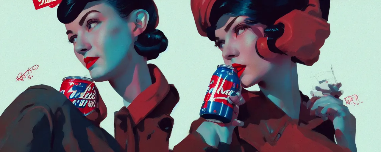 Image similar to duotone noir concept illustration 3 / 4 portrait of female vintage model from fallout 4 advertising nuka cola. accidental renaissance. by sachin teng and sergey kolesov and ruan jia and heng z. graffiti art, scifi, fantasy, hyper detailed. octane render. concept art. trending on artstation