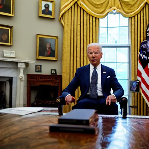 Image similar to 4 k portrait sony a 7 f 2. 8 of president joe biden as a muslim taliban leader in the oval office