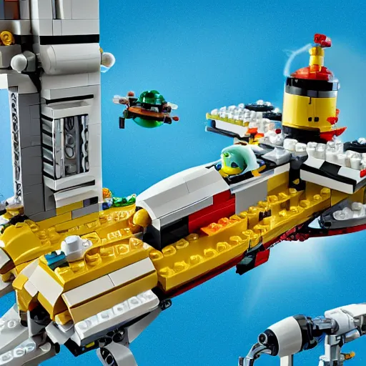 Prompt: promotional photo of a new lego building set featuring a futurama planet express spaceship, 8 k, cinematic