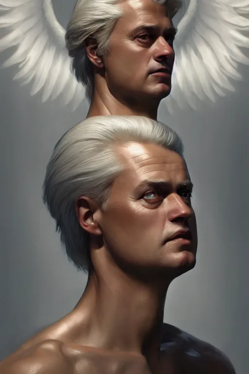 Prompt: geert wilders as an angel, anatomy, bathed in light, highly detailed, photorealistic, artstation, smooth, sharp focus, illustration, unreal engine 5, 8 k, art by artgerm and greg rutkowski and edgar maxence