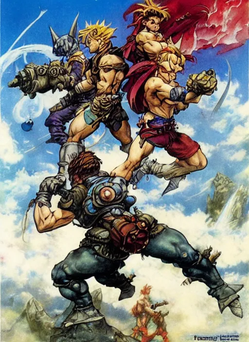 Image similar to chrono trigger as reimagined by frank frazetta and boris vallejo