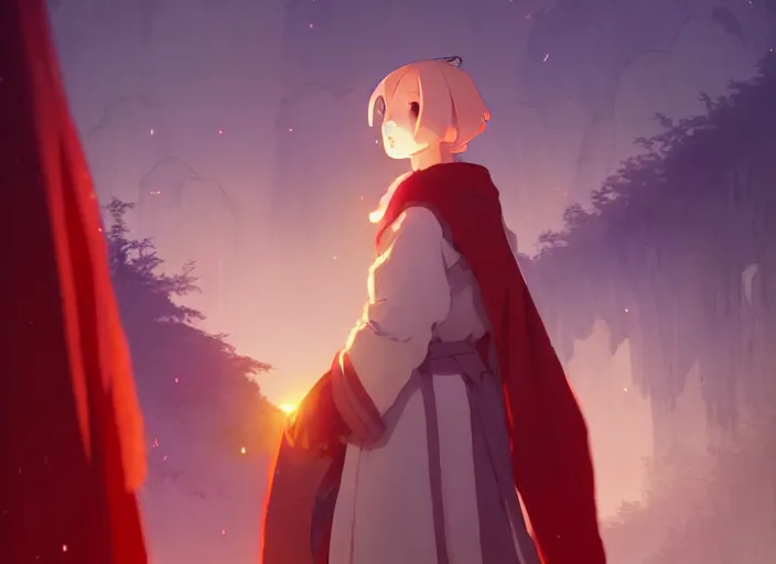 Prompt: cute fluffy mallard duck wearing red cultist robe, details, fantasy, epic, ancient sacrificial altar, landscape illustration concept art anime key visual trending pixiv fanbox by wlop and greg rutkowski and makoto shinkai and studio ghibli and kyoto animation symmetrical facial features