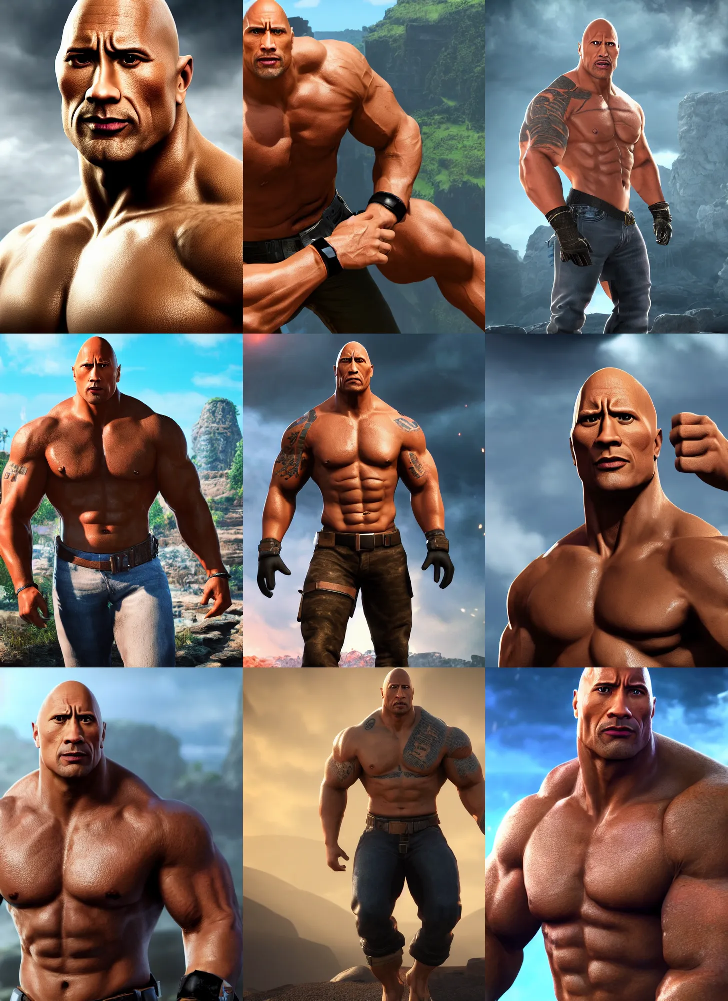 Prompt: Dwayne the rock Johnson as a video game character, digital art, unreal engine, unreal engine render, blender render, render, 4k, coherent