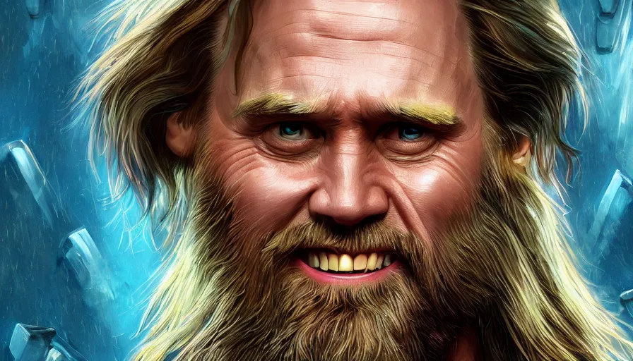 Image similar to Jim Carrey is Thor, hyperdetailed, artstation, cgsociety, 8k