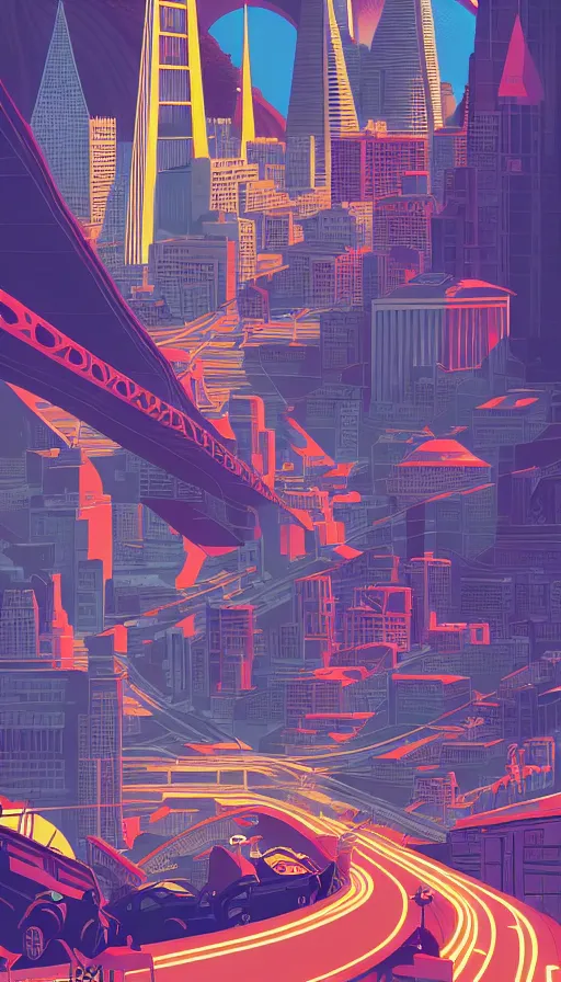 Image similar to retro futuristic illustration of san francisco in the year 2 1 0 0, intricate digital illustration, trending on artstation