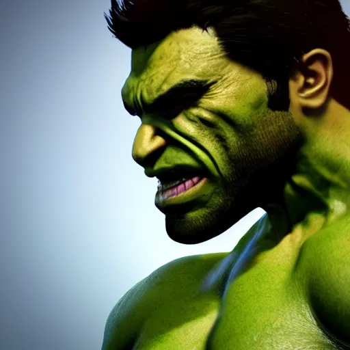 Image similar to Incredible Hulk smoking weed, gta artstyle, macro, wide shot, dramatic lighting, octane render, hyperrealistic, HD