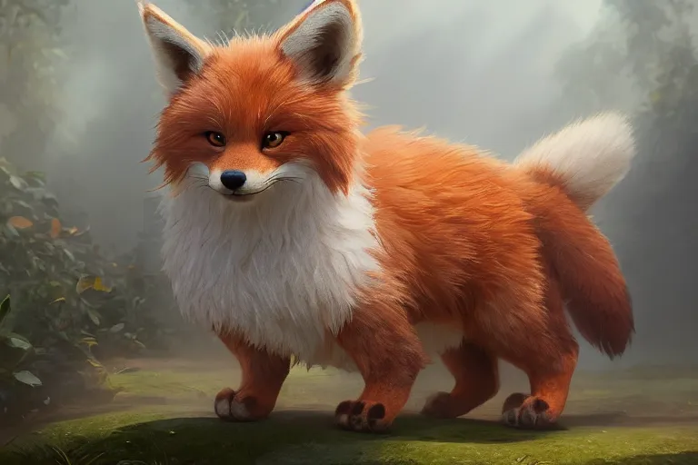 Prompt: The fluffiest little fur creature in the world, hybrid cat bear fox tiger lion , fullbody, oil painting, disney, zootopia, Greg Rutkowski, Charlie Bowater, unreal 5, DAZ, hyperrealistic, octane render, RPG portrait, dynamic lighting, fantasy art, beautiful face