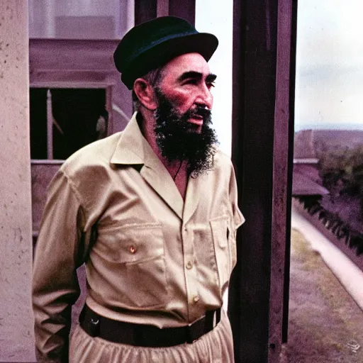 Prompt: fidel castro wearing a romper designed by supreme, portrait, 3 5 mm film, by nan goldin