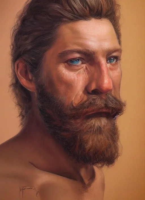 Image similar to a portrait a bearded man, art by boris vallejo and greg danton and denys tsiperko, detailed, hyperrealism, artstation