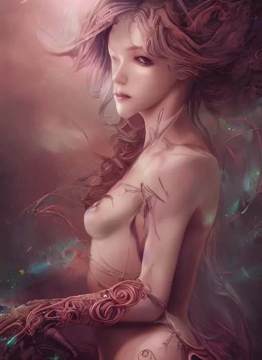 Prompt: dreamscape, female, ross tran, vivid colors, intimate, sensual, anatomical, highly detailed sculpture, intricate detailed, ommatidia, 8 k, cinematic atmosphere, post - processing