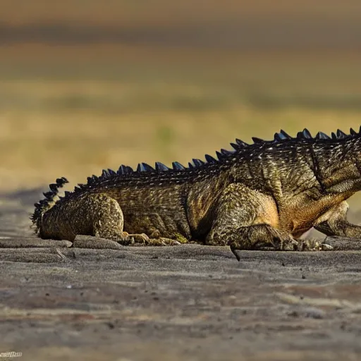 Prompt: a crocodile wolf!!! hybrid! hyper realistic!! realistic lighting!! wildlife photographer of the year!!! bold natural colors, national geographic, hd, wide angle, 8 k