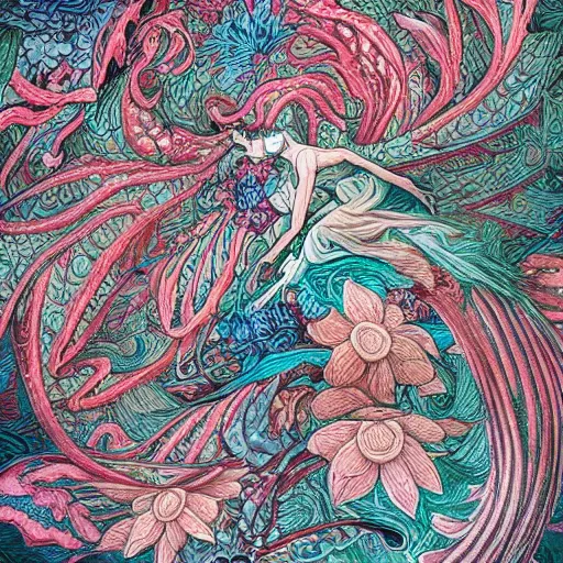 Image similar to : james Jeanstyle art dragonfliesand flowers hyper detailed 8k