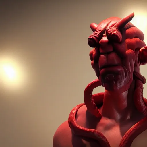 Image similar to realistic full size hellboy with a body made of twisted twizzler candy, render, fantasy art, unreal engine, 8 k