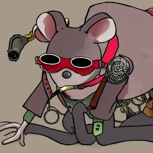 Image similar to a rat with steampunk googles, from Evangelion