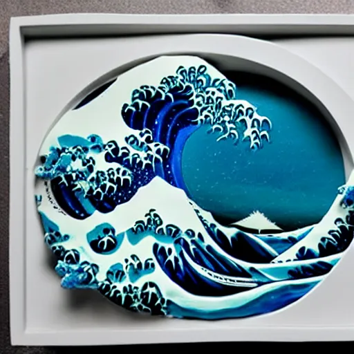 Image similar to claymation, 3 d clay sculpture, made of clay, ocean waves sculpture, inspired by hokusai