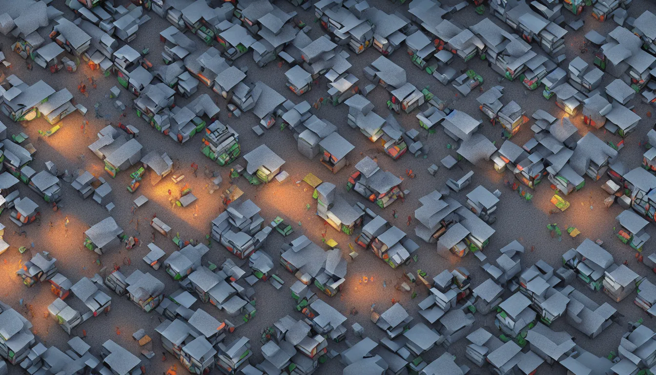 Image similar to Slum housing emerging from crashing tidal wave landscape, volumetric light , full colour ,4k