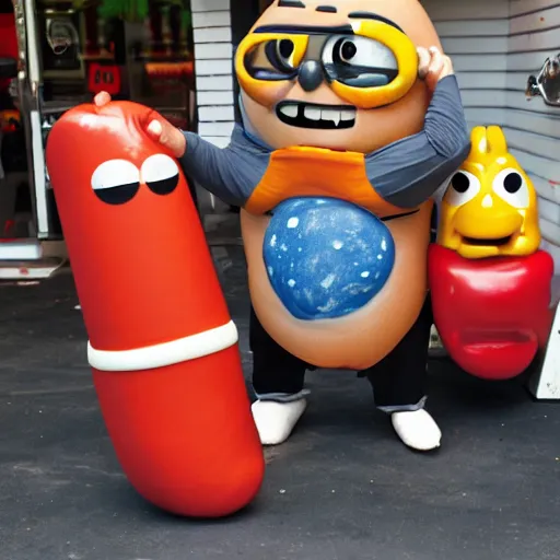 Prompt: anthropomorphic hotdog, pixar, dwayne the rock playing a hotdog, beef dwayne