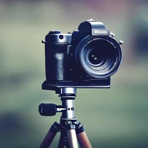 Prompt: a close up of a camera on a tripod, a tilt shift photo by larry zox, featured on cg society, video art, filmic, 8 k resolution, 8 k