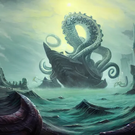 kraken destroying ships, tentacles rising from the | Stable Diffusion ...