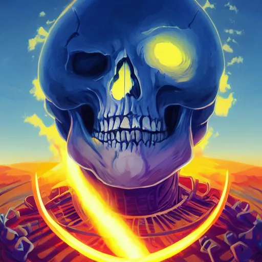 Image similar to Jesus Christ as skeleton inside an epicenter of a thermonuclear blast standing on the Earth sphere with radioactive rays to the sides, Video game icon design , 2d game fanart behance hd by Jesper Ejsing, by RHADS, Makoto Shinkai and Lois van baarle, ilya kuvshinov, rossdraws global illumination