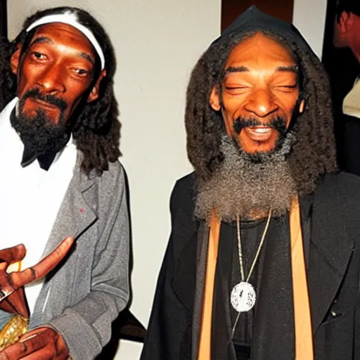 Image similar to gandalf and snoop dogg smoking weed smiling