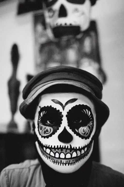 Image similar to 35mm photo of Mario in a day of the dead mask