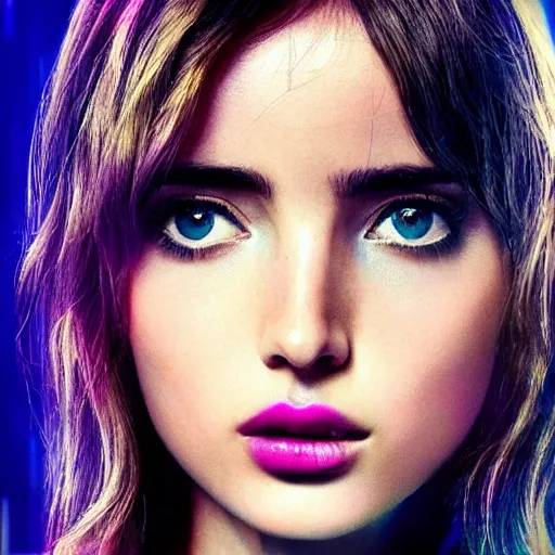 Image similar to giant pink hologram joi from blade runner 2 0 4 9 played by ana de armas, neo noire