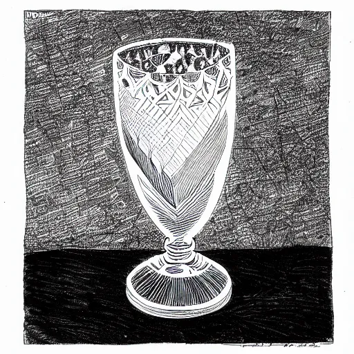 Image similar to detailled ink drawing of a crystal chalice