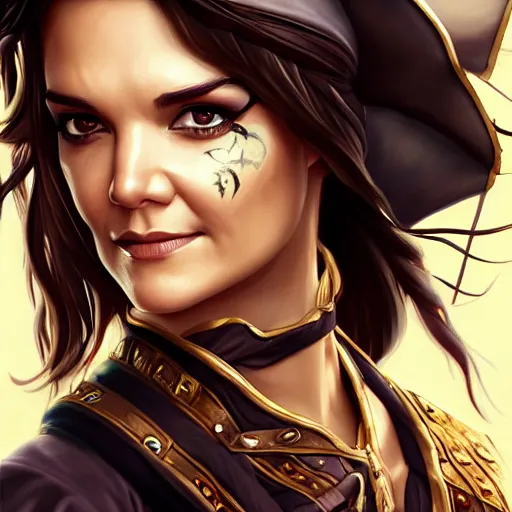 Prompt: katie holmes as a pirate, digital illustration, by artgerm,