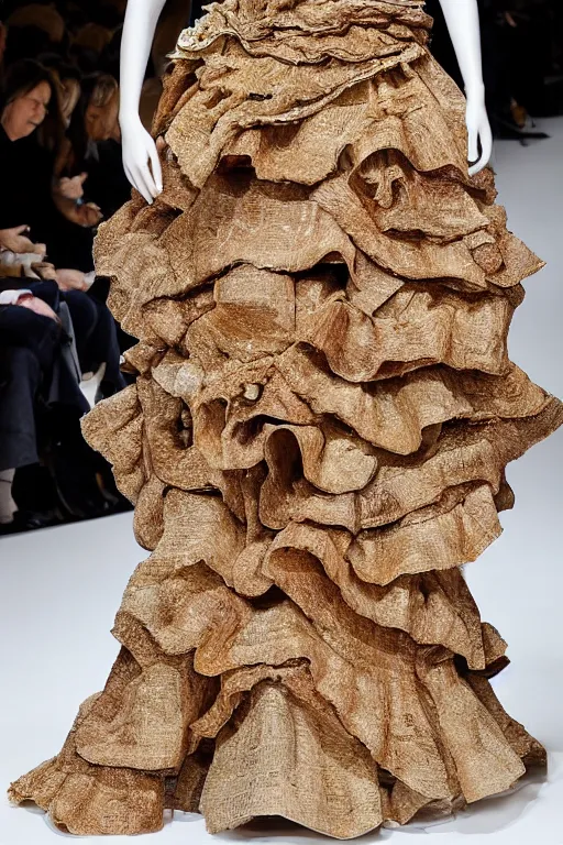 Image similar to haute couture dress made out of lasagna, styled by alexander mcqueen, high details