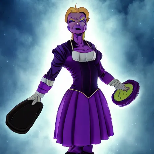 Prompt: thanos wearing a maid outfit, hd 4k photo