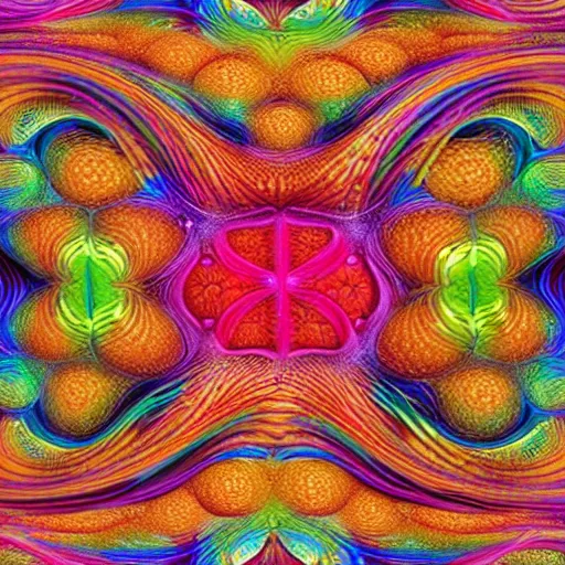 Prompt: a colorful duckies fractal 3 d mushroom in a beautiful, visionary world world, peace and love, by alex grey and fabian jimenez