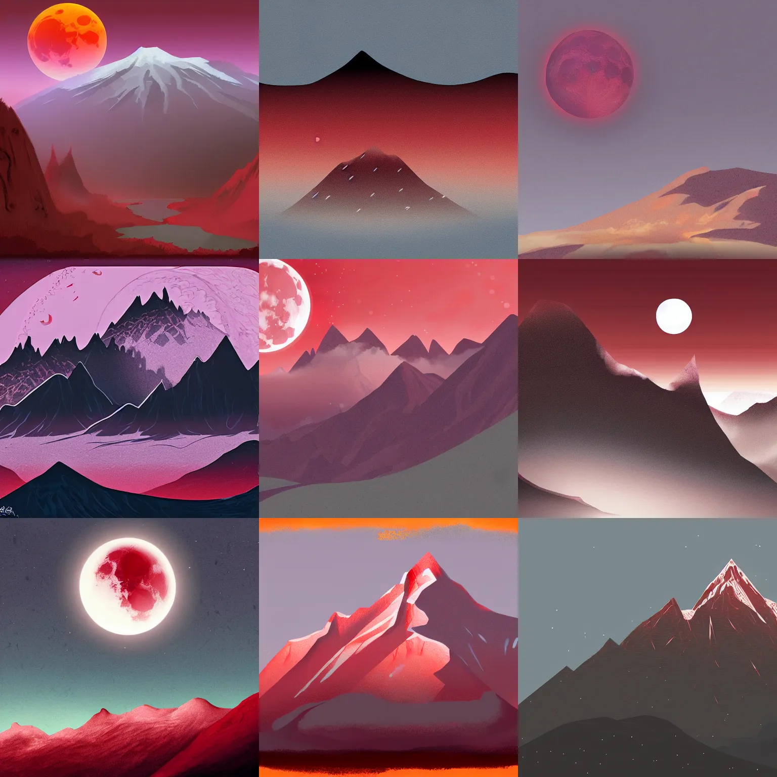 Prompt: mountain during blood moon, digital art, concept art