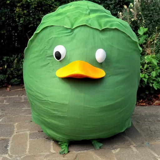 Image similar to a cabbage dressed as a duck