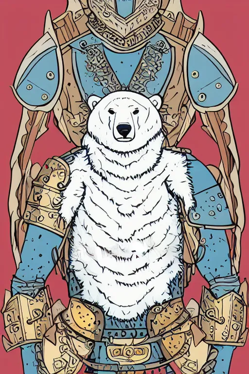 Image similar to Portrait of a polar bear in medieval armor, knight, medieval, sticker, colorful, illustration, highly detailed, simple, smooth and clean vector curves, no jagged lines, vector art, smooth