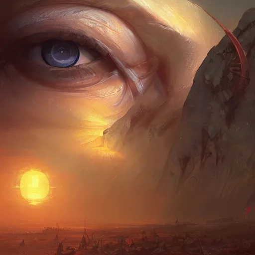 Image similar to a painting of the eyes of the sun by marc simonetti, high detail, trending on artstation