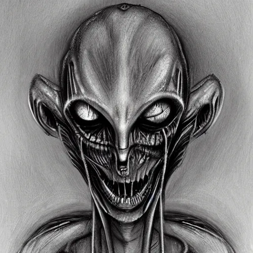 Image similar to surrealism grunge cartoon portrait sketch of Alien from Giger, by michael karcz, loony toons style, freddy krueger style, horror theme, detailed, elegant, intricate