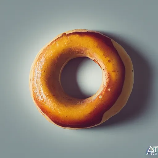 Image similar to Perfectly circular donut!!!!! in the style and shape of a banana!!!!!!, blended colors!!!!!, trending on artstation, 4k, 8k, professional photography, overhead shot, 35mm lens