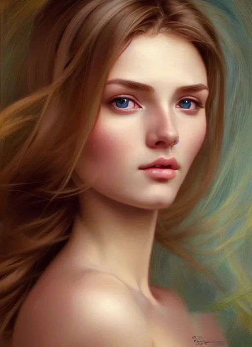 Image similar to face of feminine perfection!! concept art portrait of young wife blessed by god to uncontrollably become overwhelmingly perfect, blonde, symmetrical! intricate, sensual features, highly detailed, biblical!! holy perfection!! digital painting, artstation, smooth, sharp focus, illustration, art by artgerm and greg rutkowski and alphonse mucha